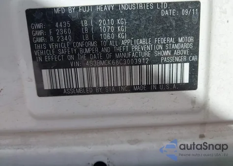 2012 Subaru Legacy 2.5I Limited из США, поврежденный, VIN 4S3BMCK68C3003912